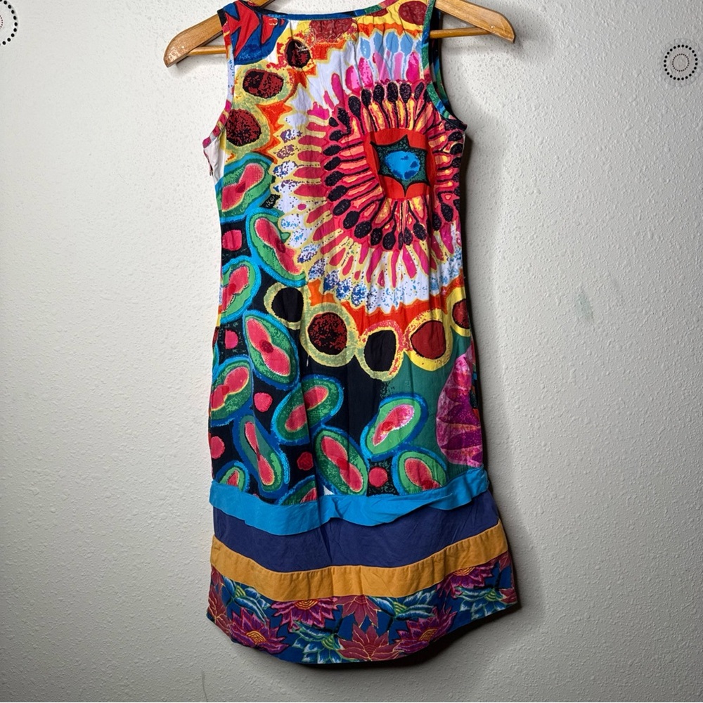Desigual Women’s Vintage Multicolor Printed Cotton Dress Size Tag Missing - Picture 8 of 10